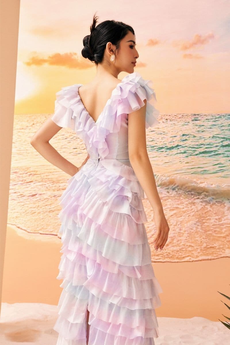 RAINBOW EILEEN SHINY SILK LAYERED MAXI DRESS | 21Six | CULT MIA
