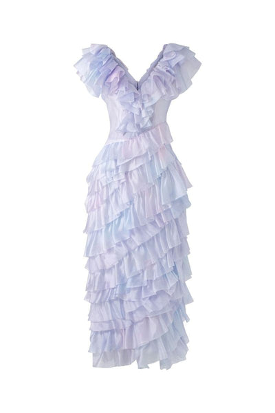 21SIX Rainbow Eileen Shiny Silk Layered Maxi Dress