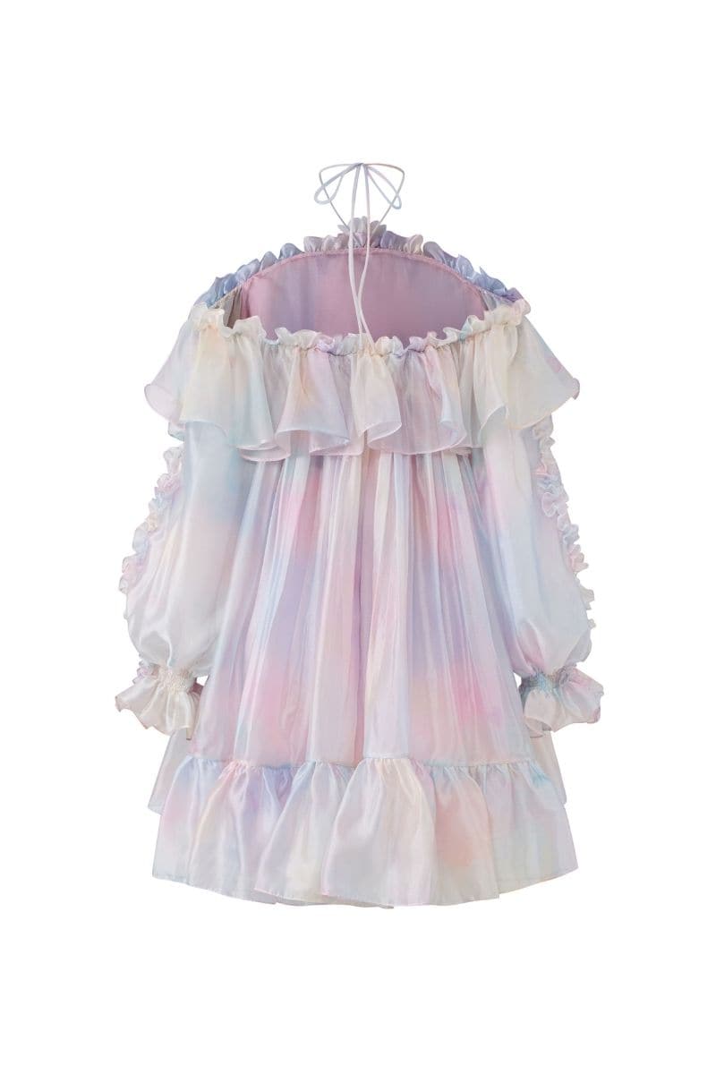 rainbow off the shoulder dress Off Shoulder Rainbow Color Dress