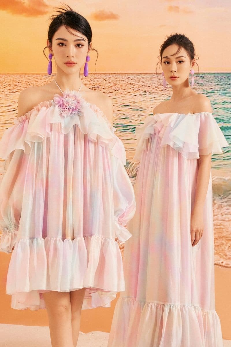 RAINBOW SOPHIE SHINY SILK OFF SHOULDER MINI DRESS | 21Six | CULT MIA
