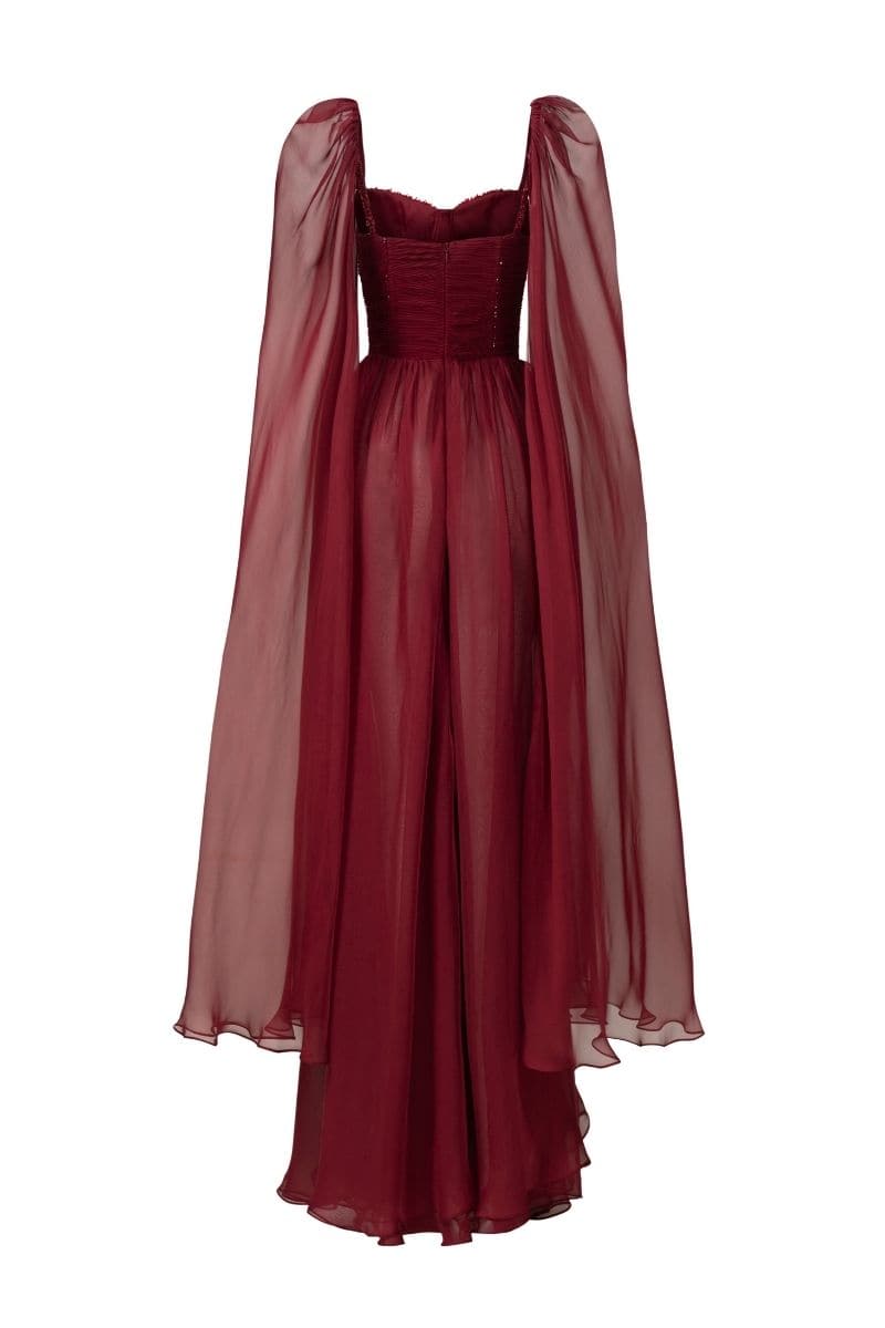RED ESTHER SILK CAPE MAXI DRESS