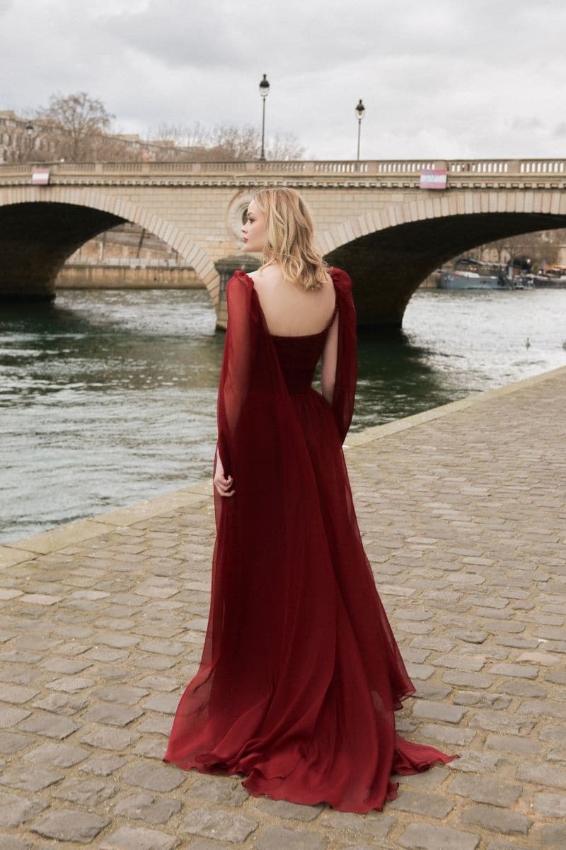 red cape maxi dress Long Red Dress with Cape