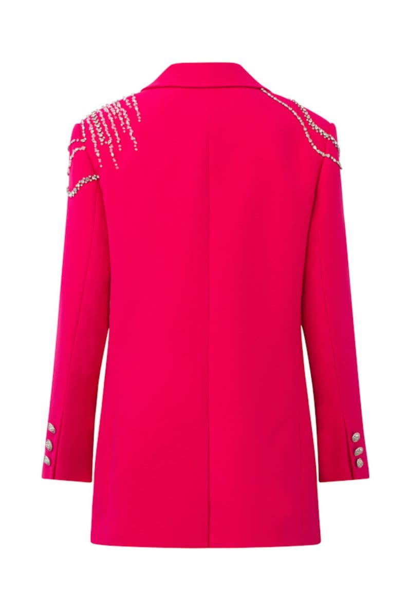STEPHANIE PINK TEXTURE STRAIGHT CRYSTAL BLAZER SET | 21Six | CULT MIA
