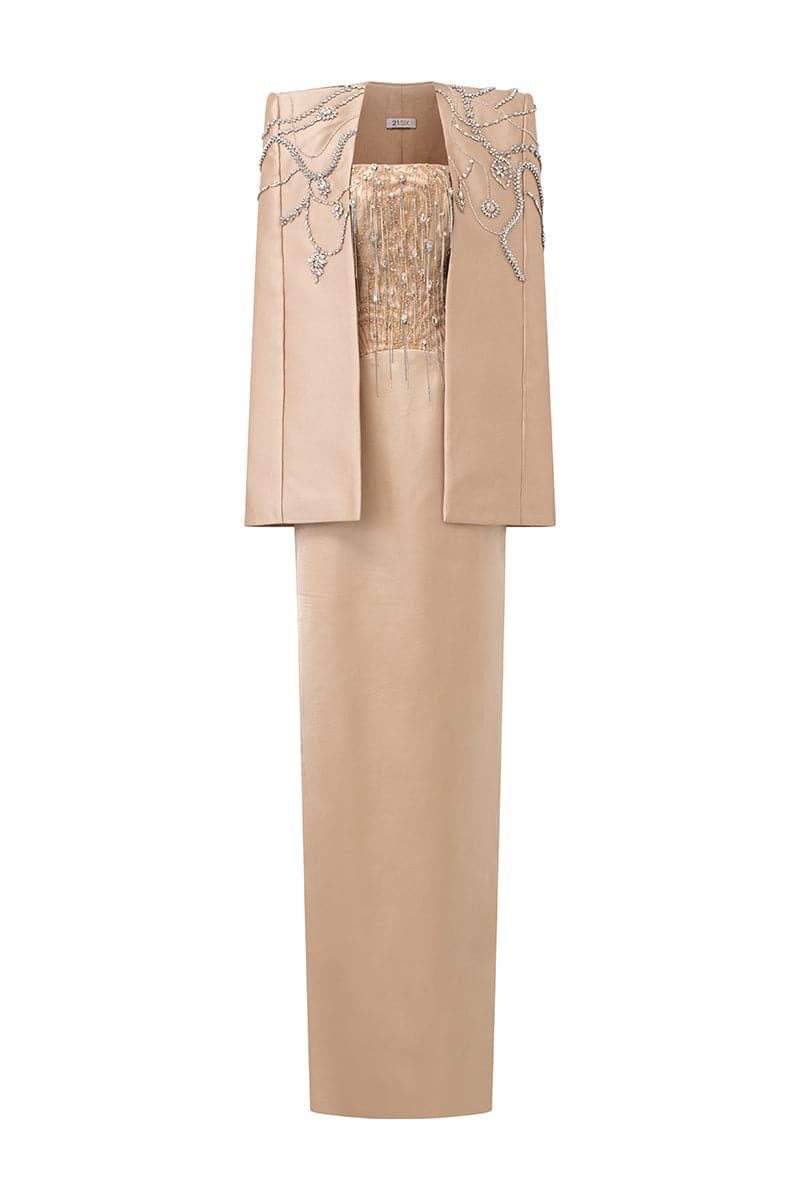 TERESA SILK SATIN CRYSTAL DRESS | 21Six | CULT MIA