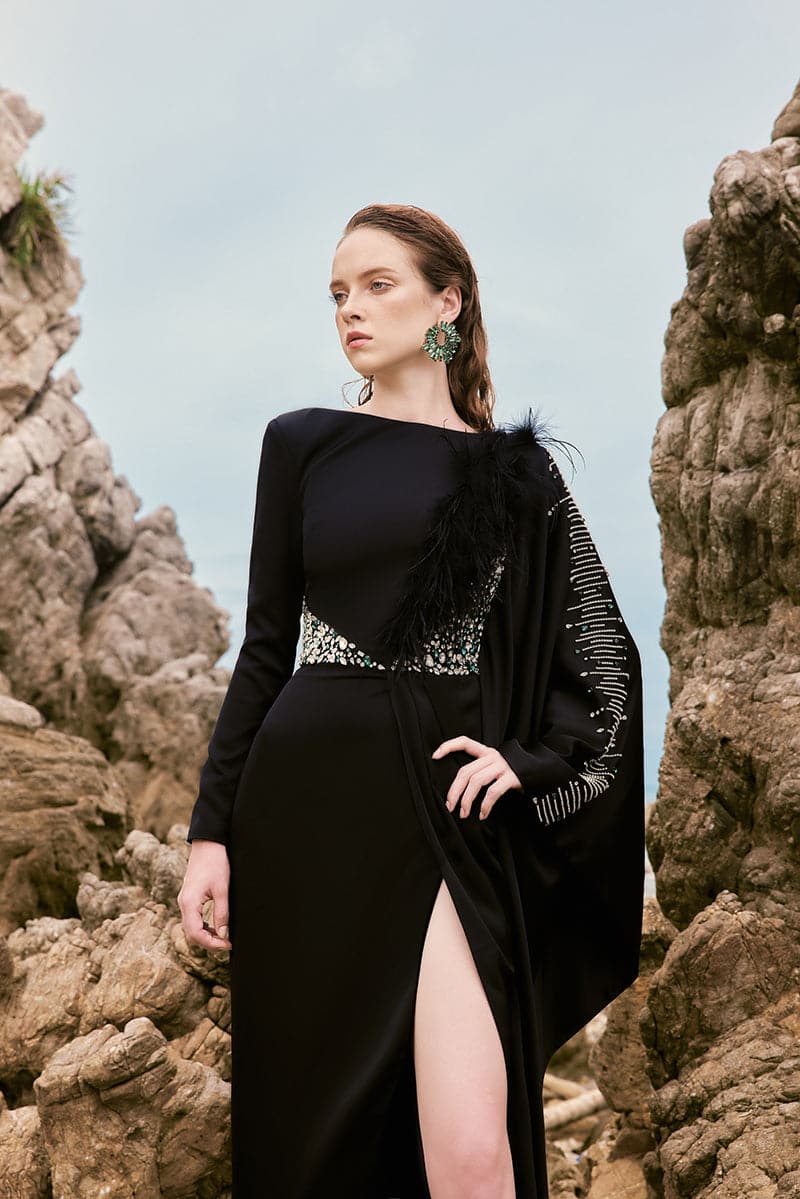 VALENTINA SILK SATIN FEATHER DRESS | 21Six | CULT MIA