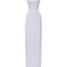 21Six Veri Peri Cara silk satin gown featuring an elegant maxi design with attached fabric, perfect for special occasions.