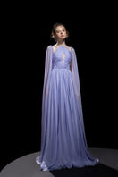 21Six Veri Peri Dalia silk cut-out gown with flowing maxi design and elegant silhouette, showcasing the stylish gown in detail.