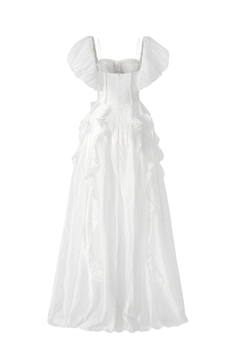 long white dress with ruffles Luisa Ruffle Maxi Dress