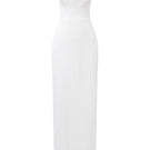 White Jensen crystal bodycon gown by 21Six, featuring a fitted silhouette and elegant design, shown on a model.