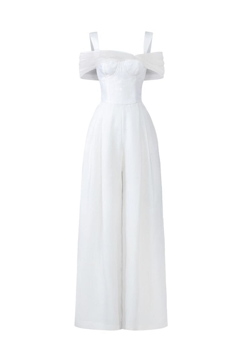 WHITE MONICA TAFFETA CHEST CUP JUMPSUIT | 21Six | CULT MIA