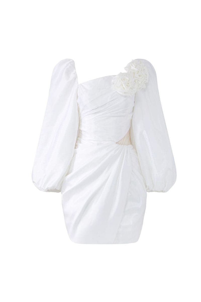 WHITE PRESLEY SILK TAFFETA CUT-OUT MINI DRESS | 21Six | CULT MIA
