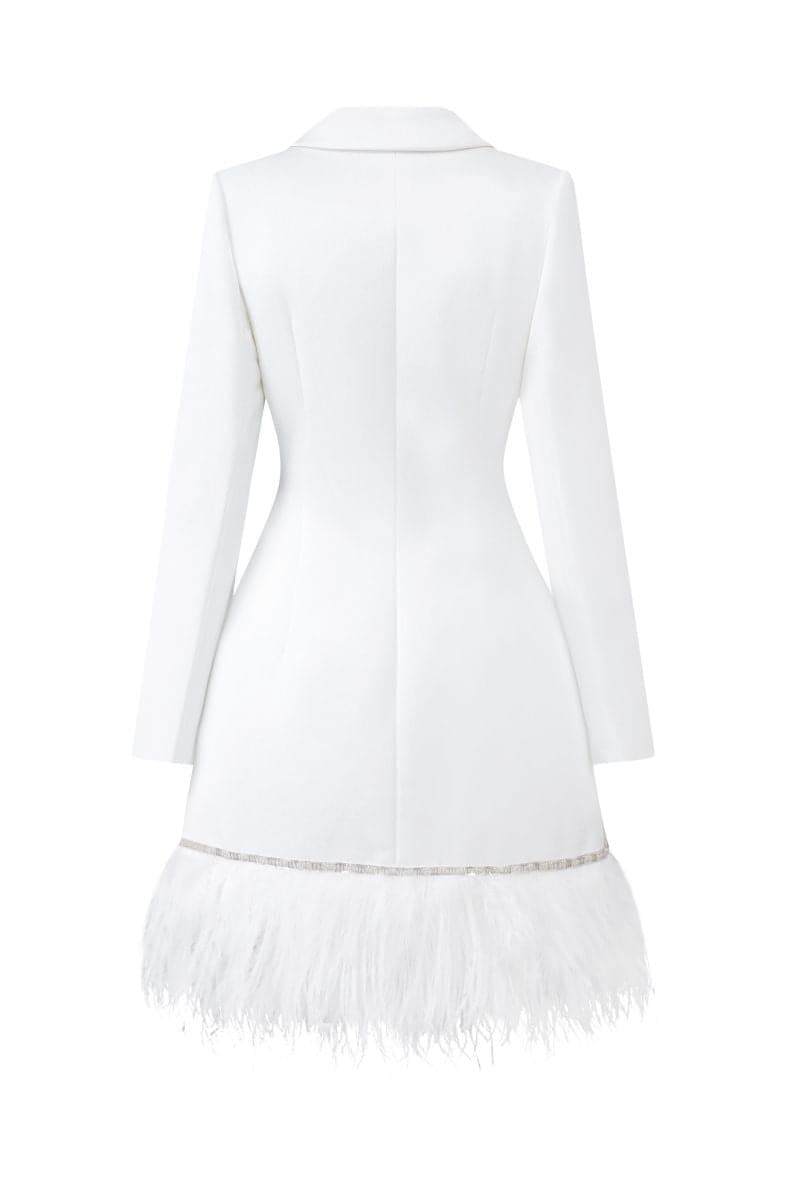 WHITE ROSA TAFFETA FEATHER BLAZER DRESS | 21Six | CULT MIA