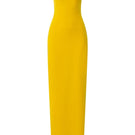 Yellow Jensen crystal bodycon gown by 21Six, close-up of fitted dress with sparkling embellishments and sleek design.