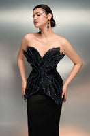 Black REEM Silk Taffeta gown by 21Six, showcasing elegant fabric and classic design with a fitted silhouette.