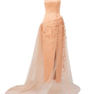Elegant Sabina silk taffeta gown with floral design from 21Six, featuring a flowing silhouette and intricate fabric details.