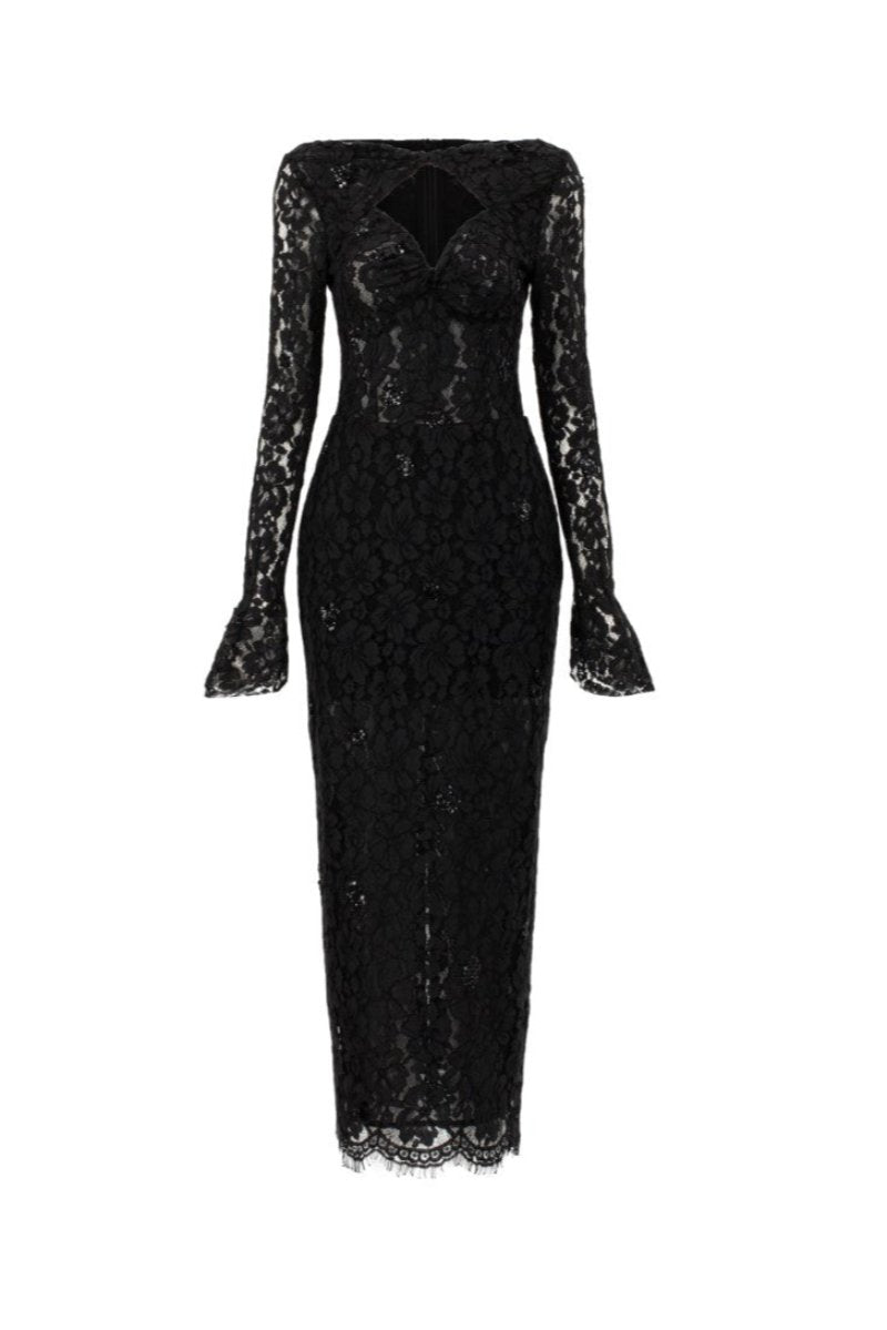 AVERY FLORAL LACE CUT OUT DRESS IN BLACK - CULT MIA