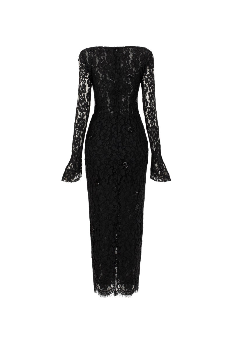 AVERY FLORAL LACE CUT OUT DRESS IN BLACK - CULT MIA