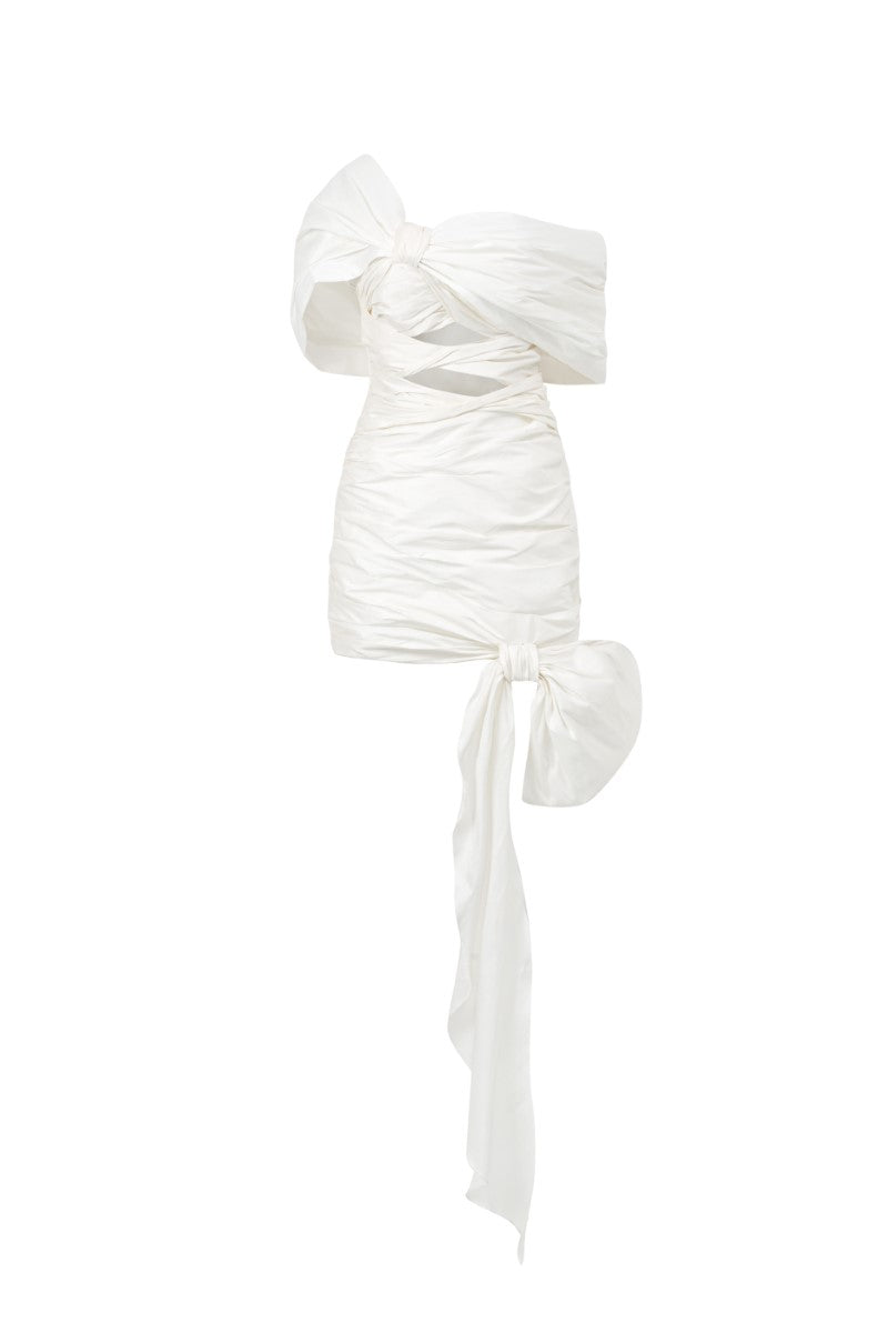 KENDALL TAFFETA CUT OUT DRESS IN WHITE - CULT MIA