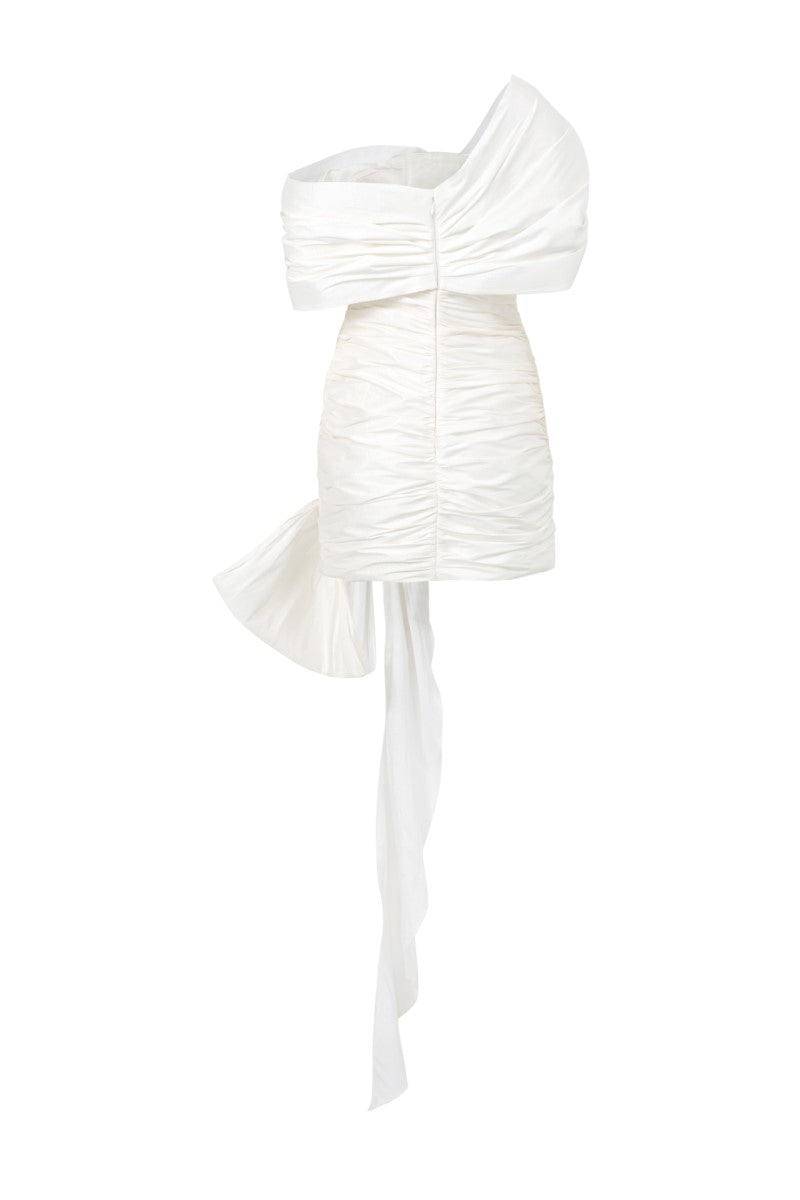 white cut out knot dress Duplicity Cut-Out Waist Layered Hem Mini Dress White