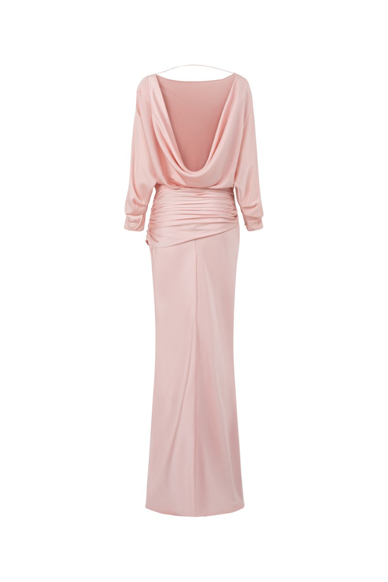 HARPER SILK OPEN BACK FISHTAIL GOWN - CULT MIA