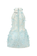 Aqua AURELIA lace mini dress by 21Six featuring intricate lace details and a fitted silhouette.