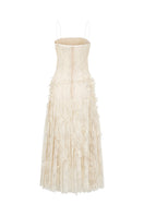 Beige lace gown from 21Six Octavia collection, featuring intricate lace details and elegant floor-length design.
