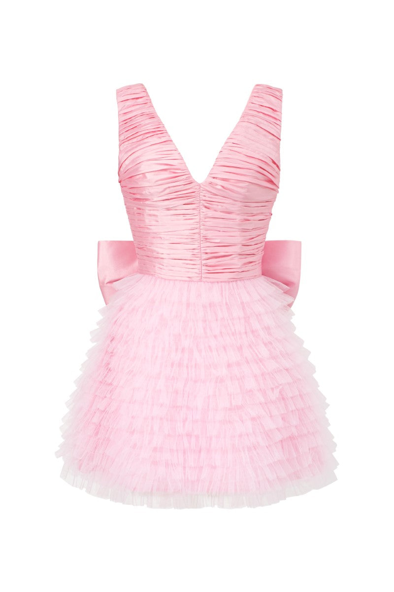 JORDYN SILK TAFFETA MIXED TULLE LAYERED DRESS - CULT MIA