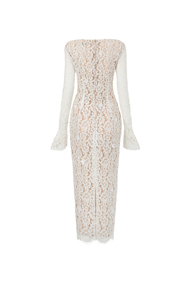AVERY FLORAL LACE CUT OUT DRESS IN BEIGE - CULT MIA