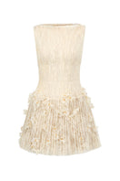 Beige FLAVIA lace mini dress by 21Six featuring intricate lace details and a stylish, fitted silhouette.