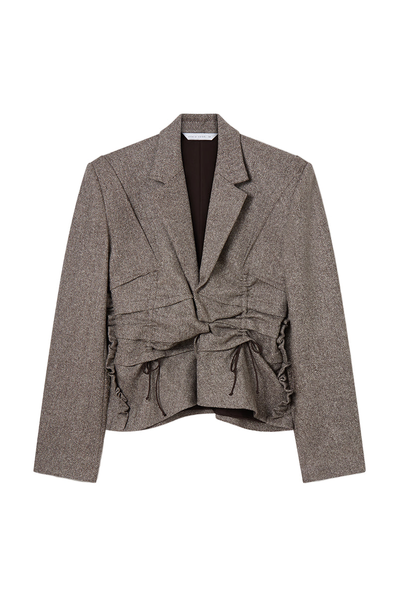 ZAMALIA FINE HERRINGBONE DARTED JACKET IN DARK CHOCOLATE - CULT MIA
