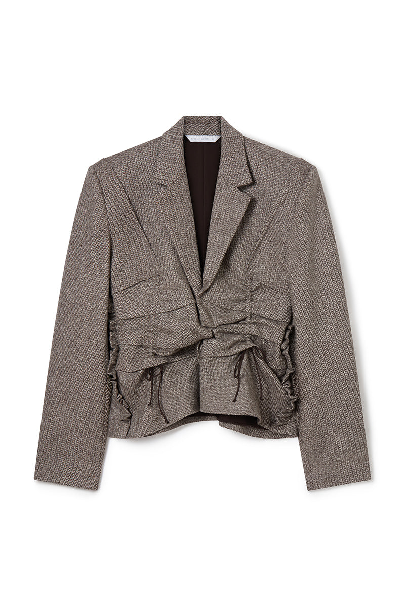 ZAMALIA FINE HERRINGBONE DARTED JACKET IN DARK CHOCOLATE