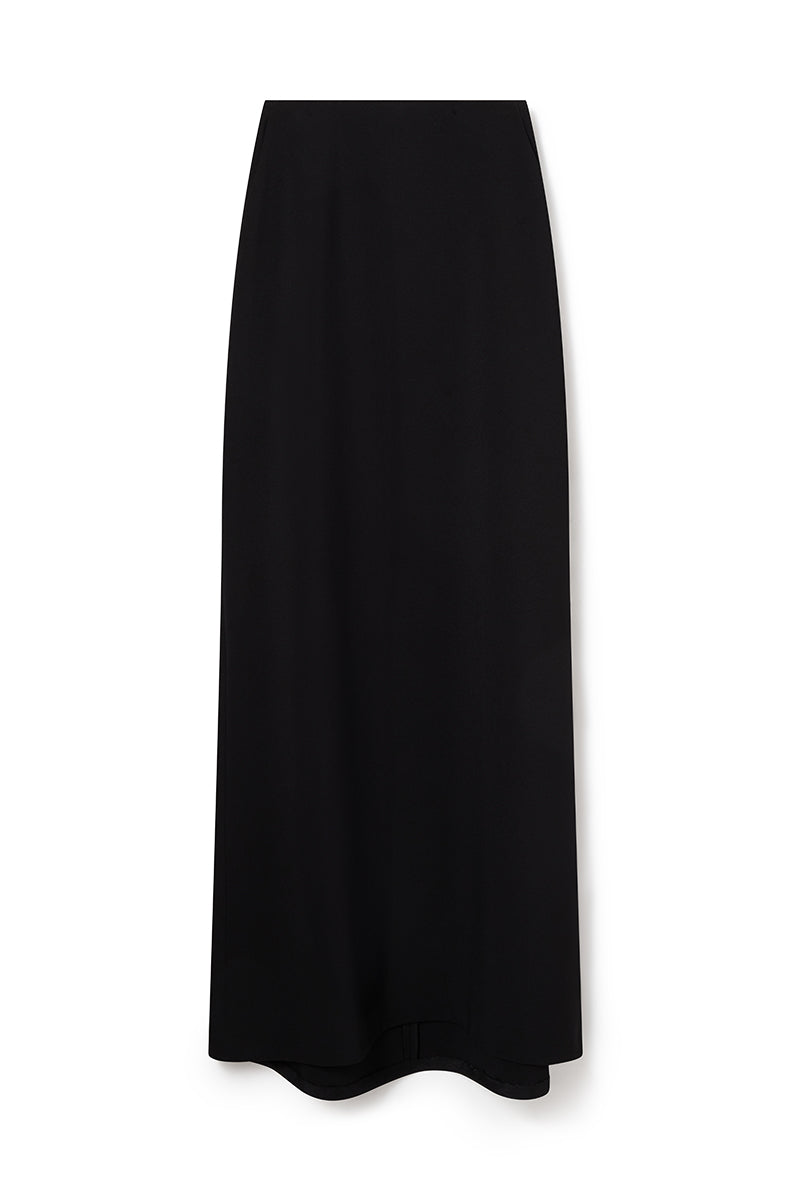 SELKIE LUX CREPE ALINE FULL LENGTH SKIRT IN BLACK