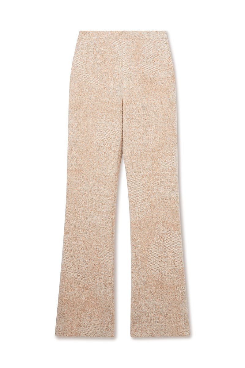 LIZA TEXTURED TWEED FLAT FACE TROUSER IN IVORY/CARAMEL