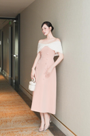 White Plan Capella Dress midi dress with a flowing silhouette and soft fabric, shown in a full-length view.