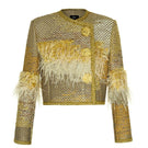 Lalo Avril Gold Jacket, stylish women's jacket with a shiny gold finish, featuring a sleek design and tailored fit.