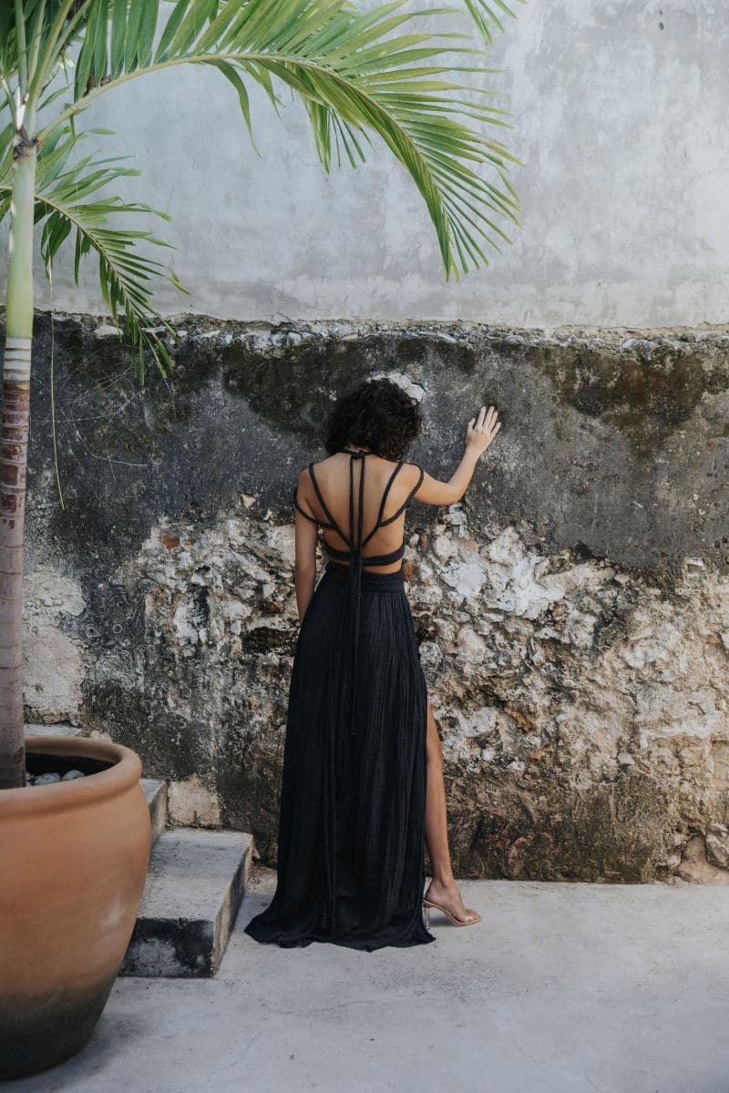 Kasia Kulenty Aphrodite Set in Midnight co-ords featuring a stylish matching top and pants in deep midnight blue.