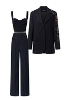 Black Erica texture attached jacket set from 21Six, featuring a stylish co-ord with textured fabric and modern design.