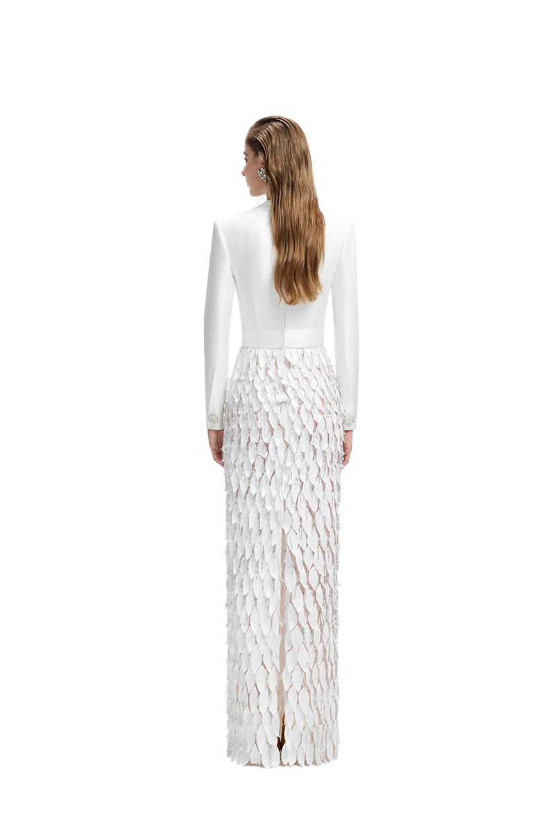 LONG SLEEVE LAYERED LEAF MAXI DRESS - CULT MIA