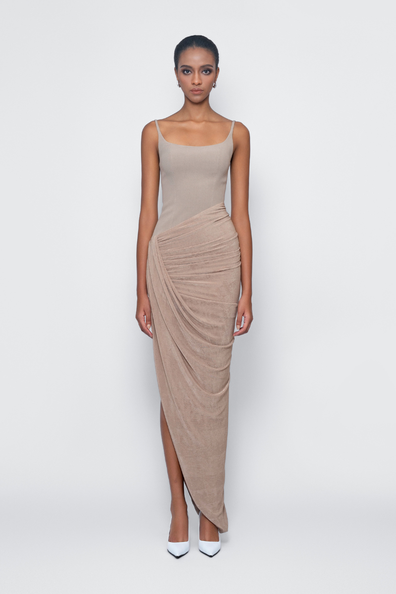 CURRENT NUDE DRESS IN BROWN - CULT MIA