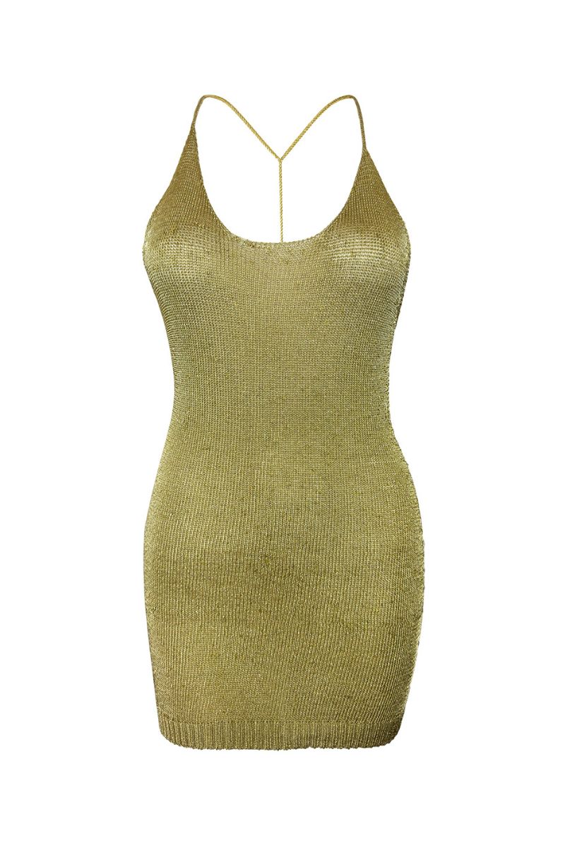 LIGHT GOLD SPARKLY KNIT MINI DRESS - CULT MIA