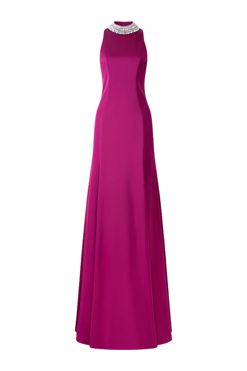 PURPLE PINK SLEEVELESS A-LINE FLARED GOWN - CULT MIA