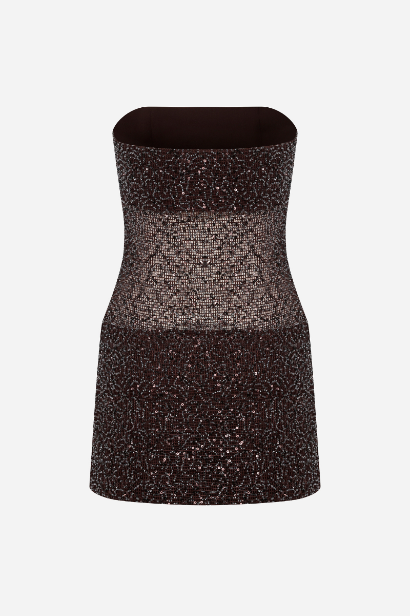 LISA DRESS IN BROWN SEQUIN - CULT MIA