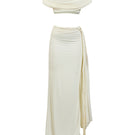 Deme By Gabriella Alyssa co-ords top and skirt set in matching fabric, shown on a model with a casual stylish look.