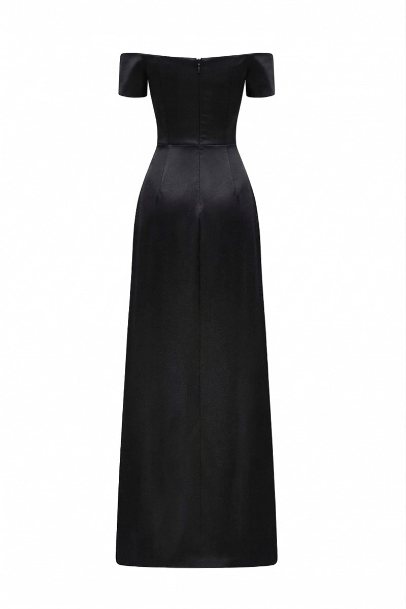 Black Verona Silk Taffeta Gown by 21Six, elegant floor-length dress with a smooth silk taffeta fabric and classic silhouette.