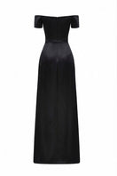Black Verona Silk Taffeta Gown by 21Six, elegant evening dress with flowing fabric and fitted bodice, styled for formal occasions.
