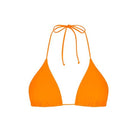 Aguaclara papaya triangle bikini top with adjustable straps and vibrant orange color, styled on a model.