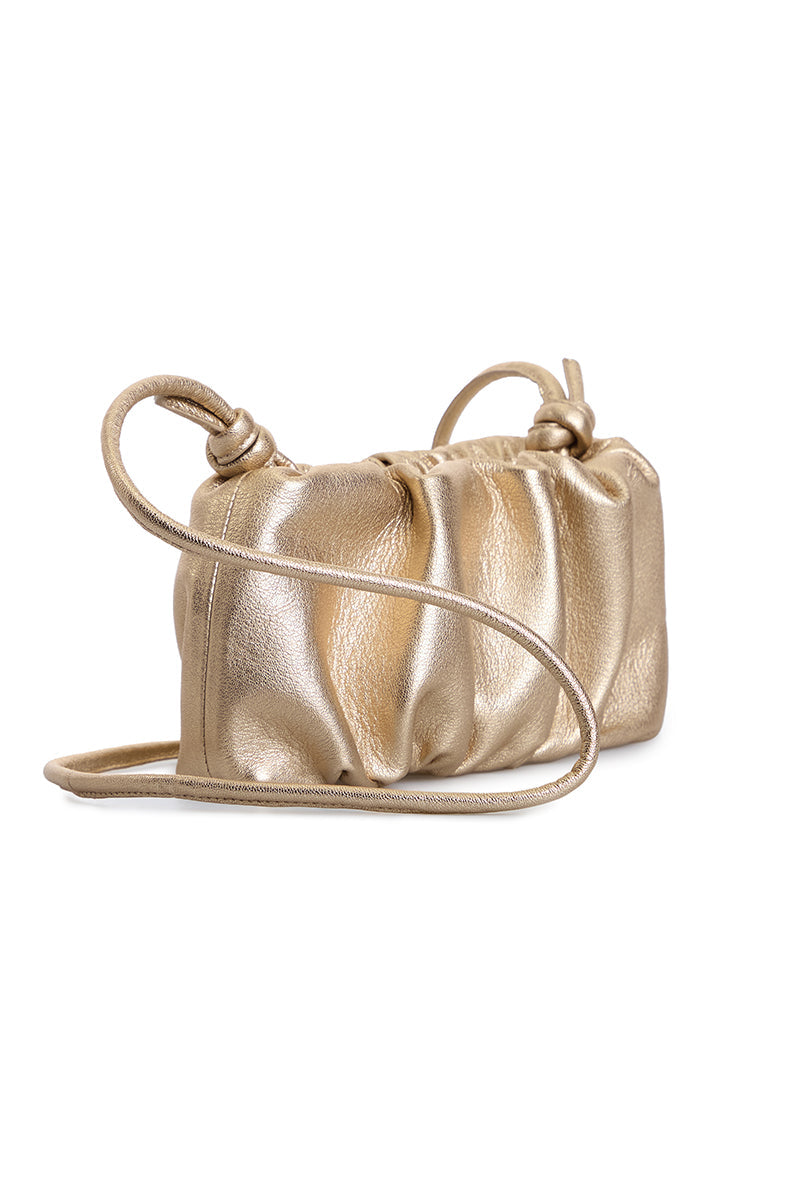 Vikele Studio Rosie gold shoulder bag with sleek design and metallic finish, featuring a chain strap and stylish details.