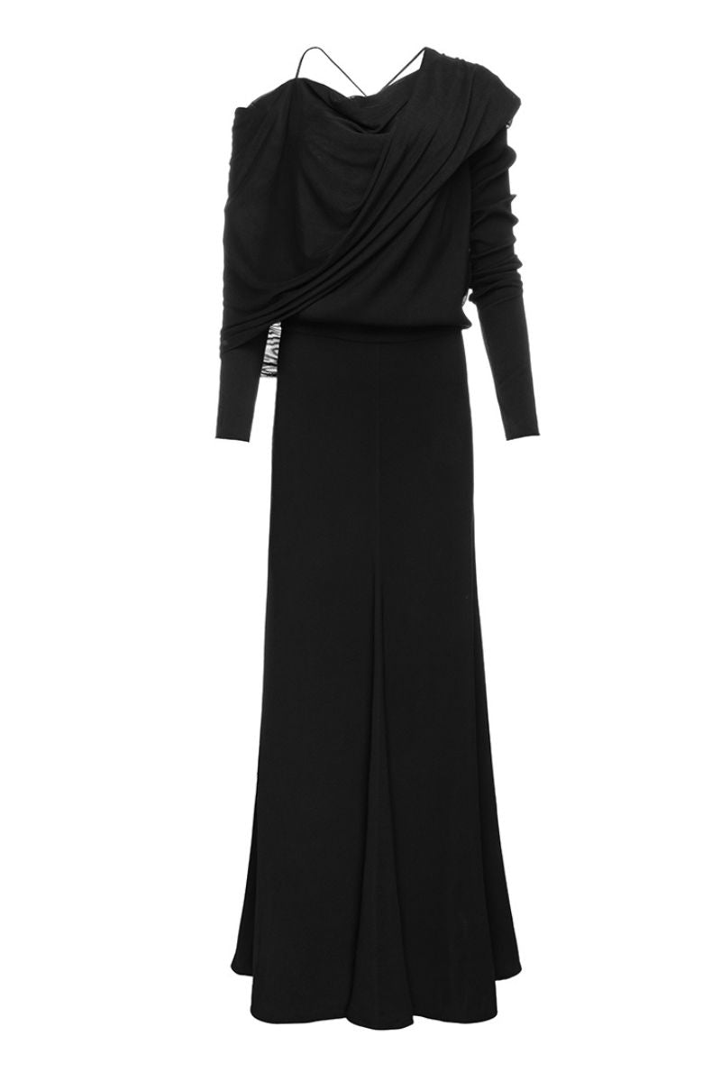 MULTIWAY NECKLINE LONG DRESS IN BLACK - CULT MIA
