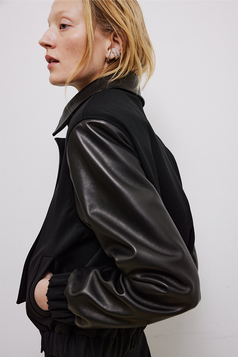 BLACK CROPPED RELAXED FIT BOMBER - CULT MIA