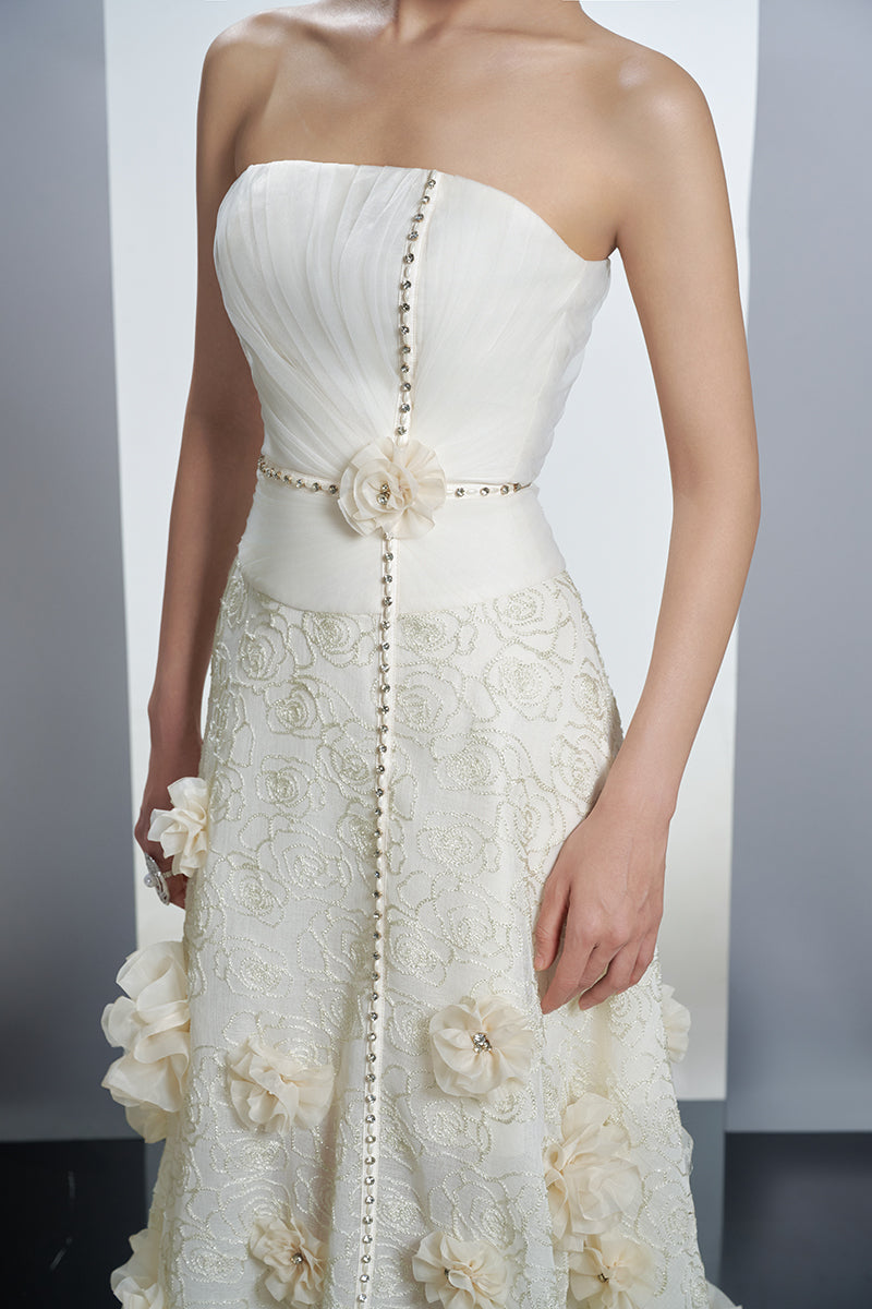 FLORAL A-LINE ORGANZA MAXI DRESS IN WHITE - CULT MIA